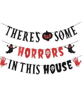 Halloween "There's Some Horrors in This House" Banner - Black & Red Glitter